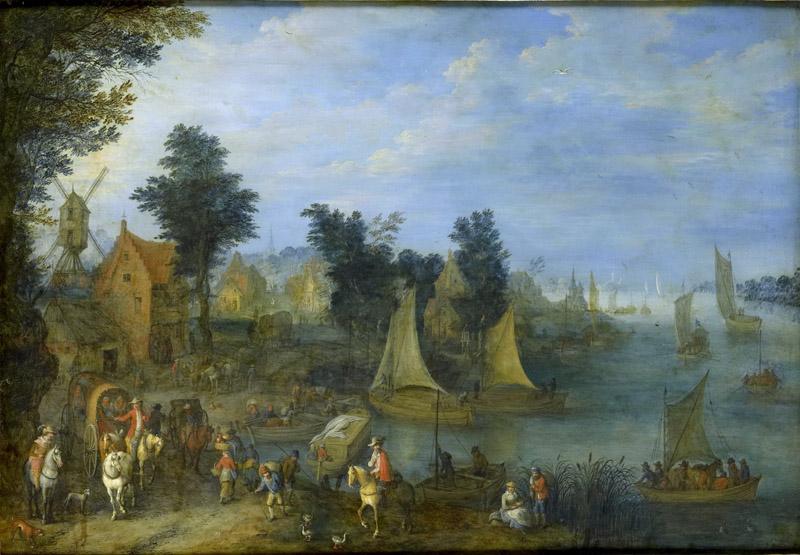 Bredael, Joseph van -- Dorp aan de oever van een rivier., 1723
