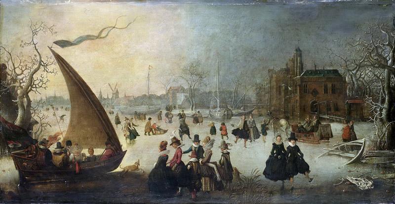 Breen, Adam van -- Landschap met een bevroren gracht, schaatsers en een ijsschuit, 1611