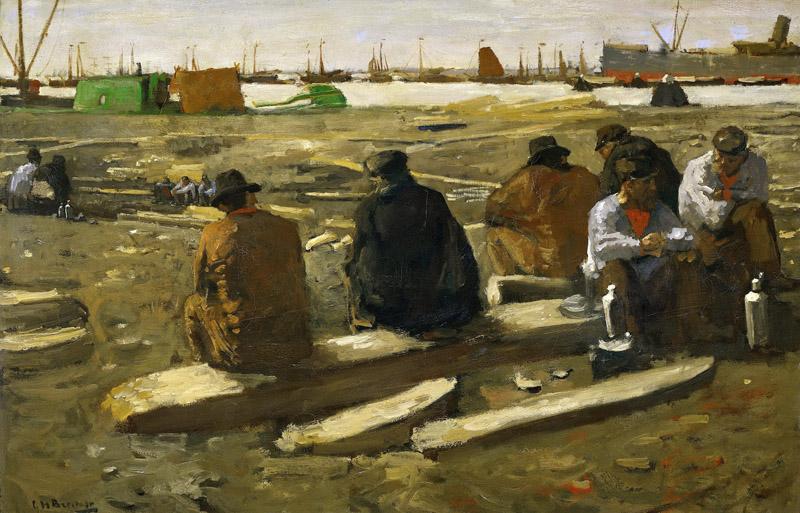 Breitner, George Hendrik -- Schafttijd in de bouwput aan de van Diemenstraat te Amsterdam., 1896-1900