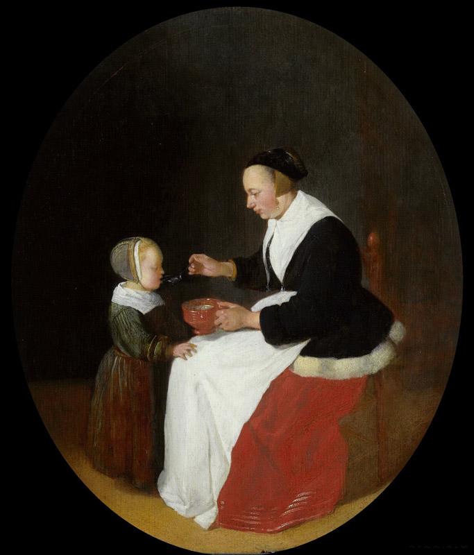 Brekelenkam, Quiringh Gerritsz. van -- Een moeder die haar kind pap voert., 1650 - 1668