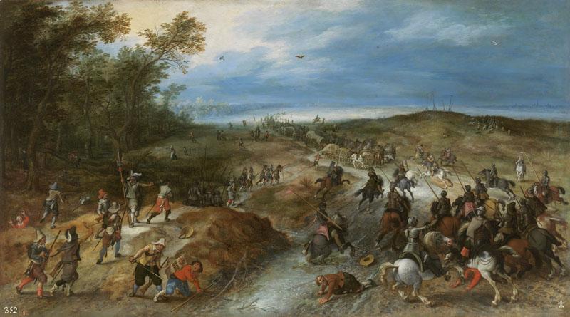 Brueghel el Joven, Jan Vrancx, Sebastian-Sorpresa de un convoy-48 cm x 86 cm