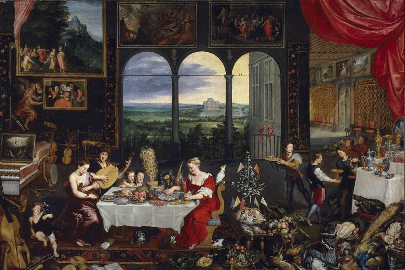 Brueghel el Viejo, Jan-El Gusto, el Oido y el Tacto-176 cm x 264 cm