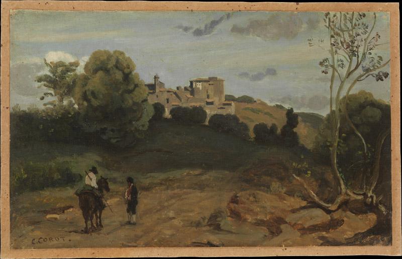 Camille Corot--View of Genzano with a Rider and Peasant