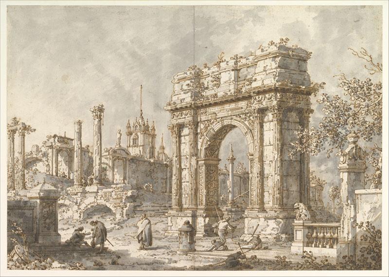 Canaletto--Capriccio with a Roman Triumphal Arch