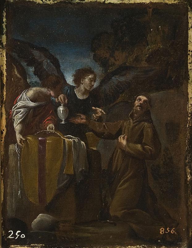 Carracci, Ludovico (Atribuido a)-San Francisco y dos angeles-24 cm x 19 cm