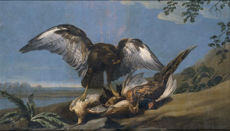 Castillo, Jose del-Milano con un grupo de aves muertas-91 cm x 155 cm