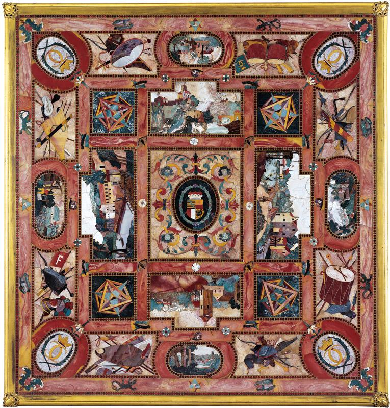 Castrucci workshop - Pietra dura table-top with coat of arms and monogram of Karl I