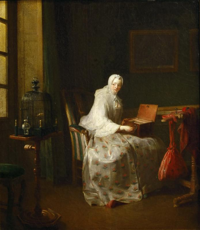 Chardin, Jean-Baptiste Simeon -- La serinette, dit aussi Dame variant ses amusements