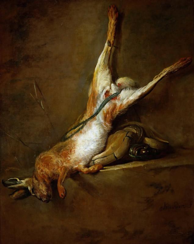 Chardin, Jean-Baptiste Simeon -- Lievre mort avec poire a poudre et gibecier