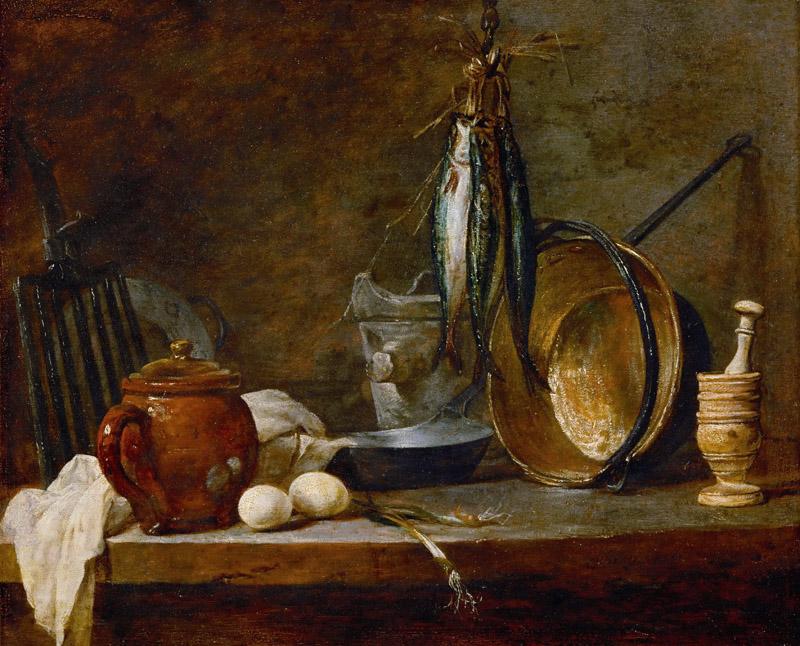 Chardin, Jean-Baptiste Simeon -- Menu du Maigre et ustensiles de cuisine