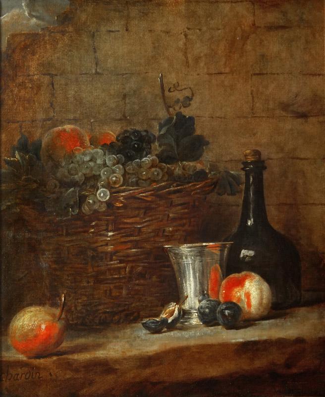 Chardin, Jean-Baptiste Simeon -- Panier de raisins blancs et noirs avec un goblet