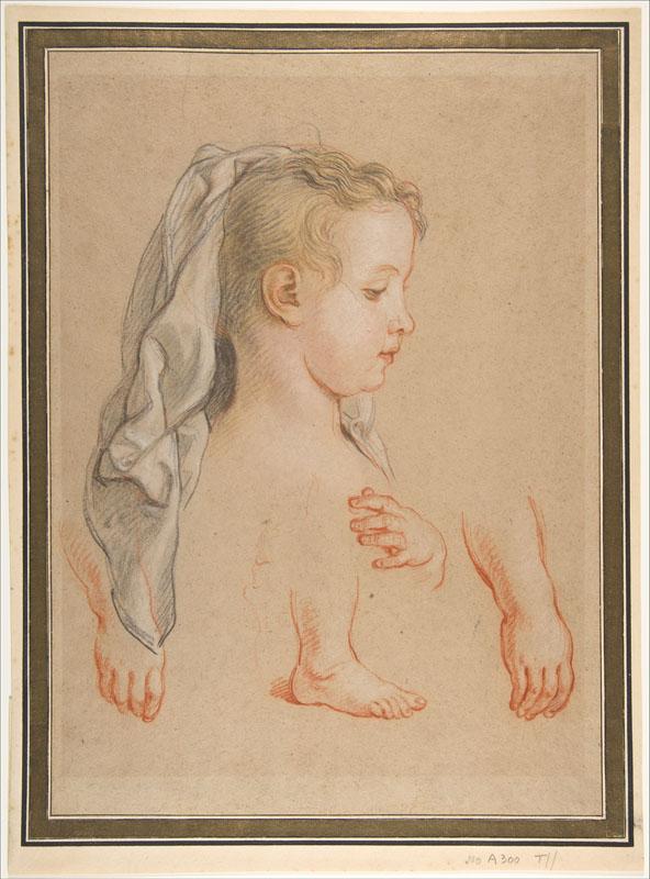 Charles de La Fosse--Head of a Young Girl and Studies of Hands and of her Right Foot