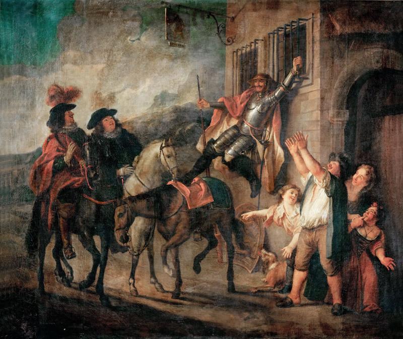 Charles-Antoine Coypel -- Don Quixote strapped to a window
