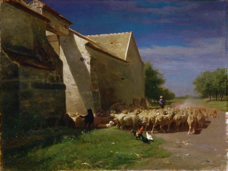 Charles-Emile Jacque, French, 1813-1894 -- Sheep Leaving a Farmyard