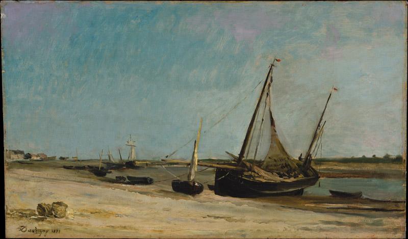 Charles-Francois Daubigny--Boats on the Seacoast at etaples