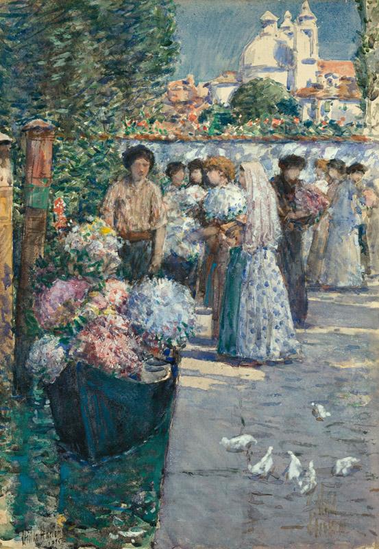 Childe Hassam - Flower Market, 1895