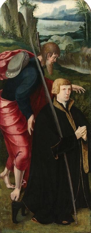Claesz. van Leyden, Aertgen -- Binnenzijde van de linkervleugel van een drieluik met de stichter en de heilige Jacobus de Meerdere, 1530-1535