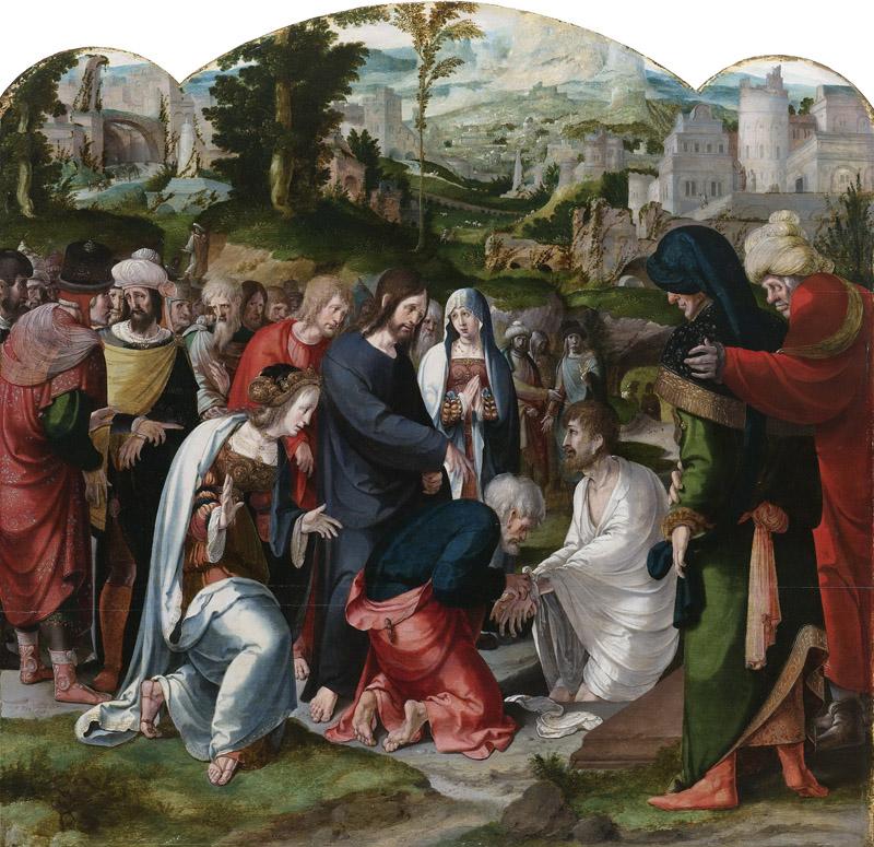 Claesz. van Leyden, Aertgen -- Middenpaneel van een drieluik met de opwekking van Lazarus, 1530-1535