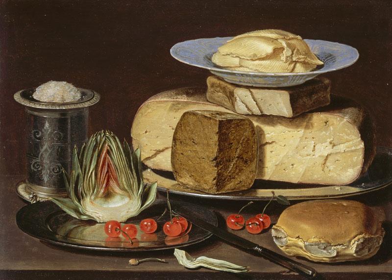 Clara Peeters - Still Life with Cheeses, Artichoke, and Cherries