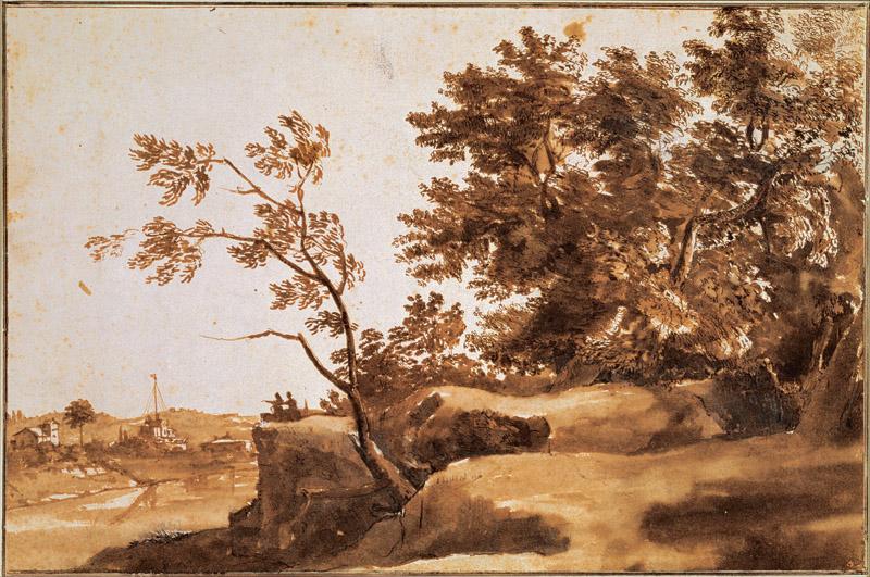Claude Lorrain (1604-1605-1682)-Tiber Landscape with Castel Sant
