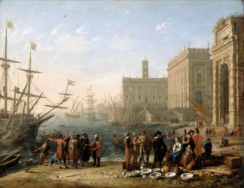 Claude Lorrain -- View of a harbor with the Capitol