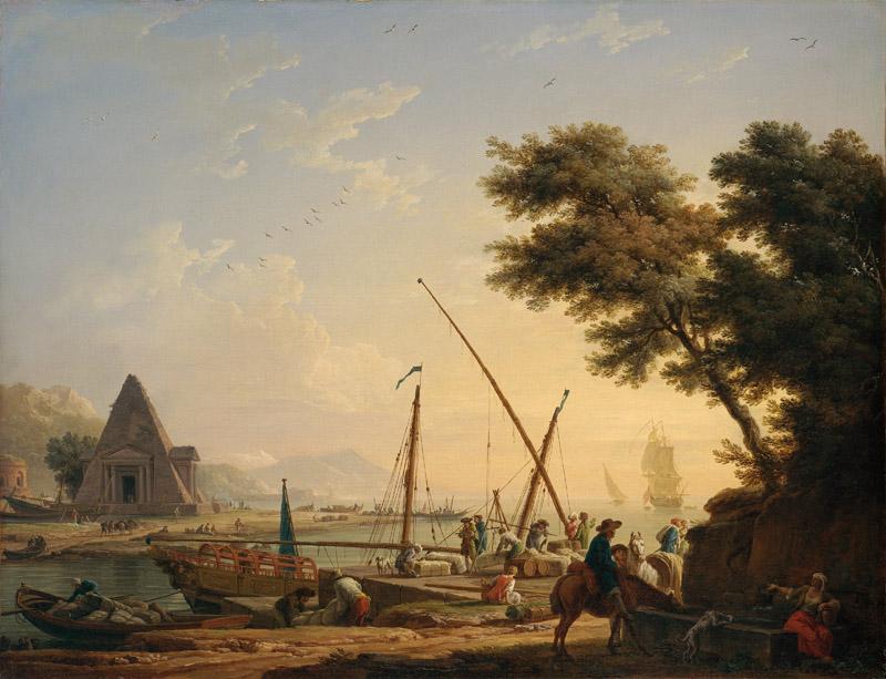 Claude-Joseph Vernet - Coastal Harbor with a Pyramid Evening, 1751