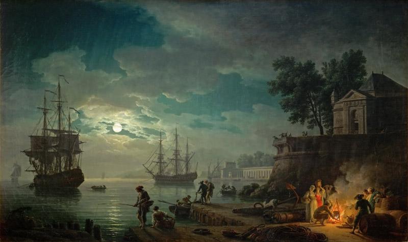 Claude-Joseph Vernet -- Night, a Port in Moonlight
