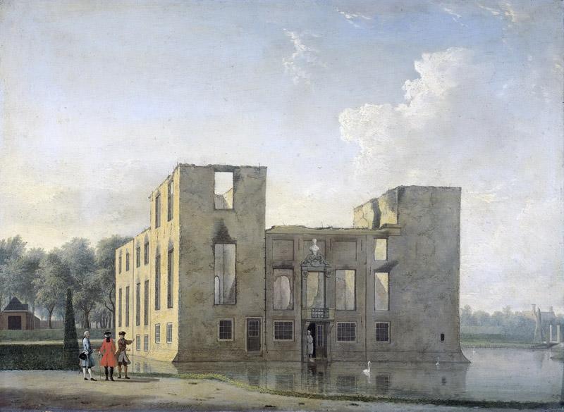 Compe, Jan ten -- Het slot Berckenrode te Heemstede na de brand van 4-5 mei 1747