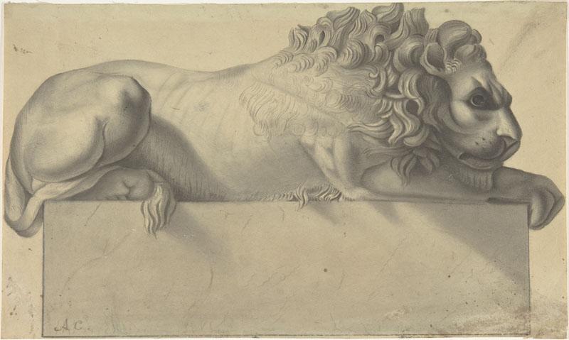 Copy after Antonio Canova--Drawing after a Lithograph of a Recumbent Lion