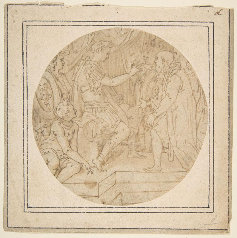 Copy after Federico Zuccaro--Drawing of a Roman Emperor Receiving a Petition