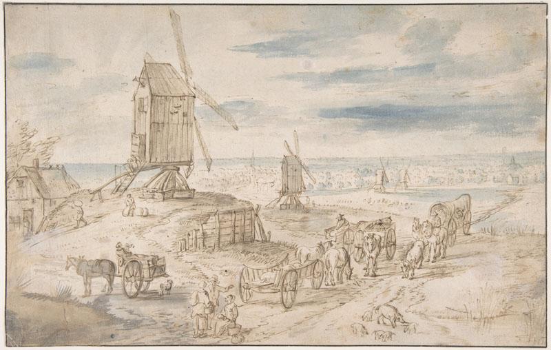 Copy after Jan Brueghel--Dutch Landscape with Windmills