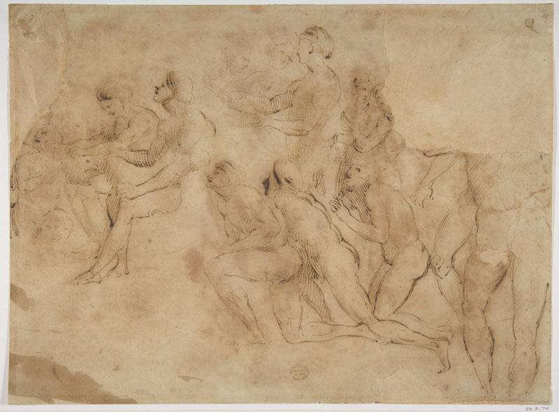 Copy after Raphael--Figure studies copy in reverse of a Raphael drawing