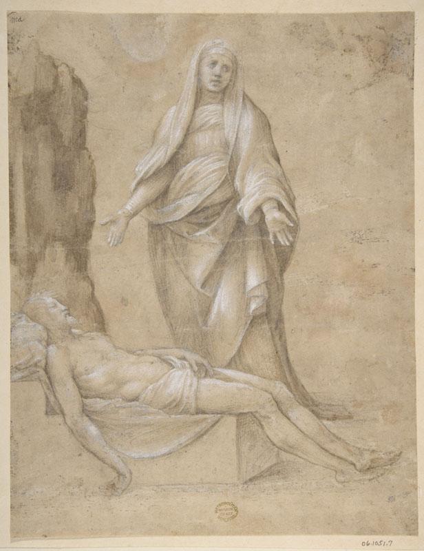 Copy after Raphael--Pieta (recto) Madonna and two Cherubs in pen and brown ink
