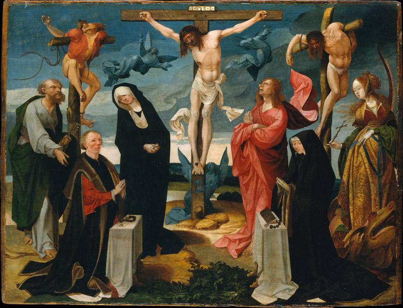 Cornelis Engebrechtsz--The Crucifixion with Donors and Saints Peter and Margaret