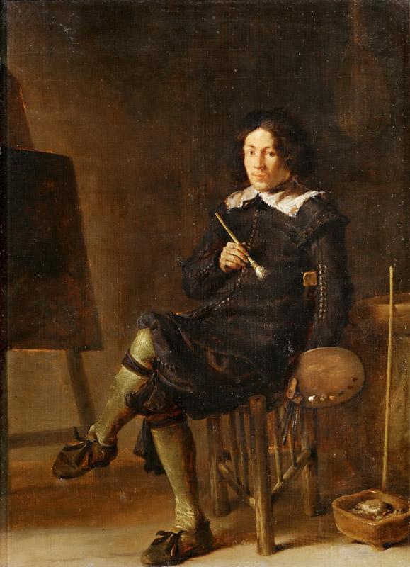 Cornelis Saftleven (1607-1681)-Self-Portrait with Easel