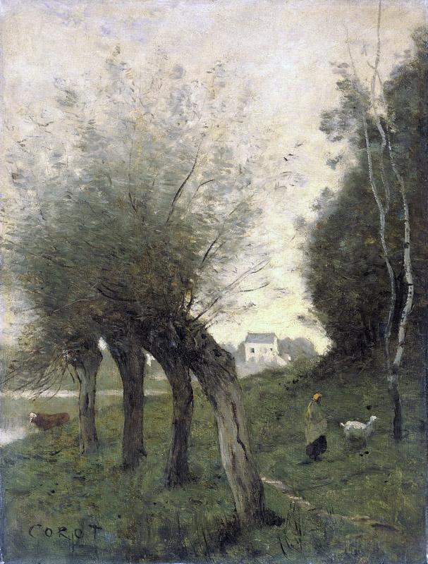 Corot, Camille -- Landschap met knotwilgen, 1840-1875
