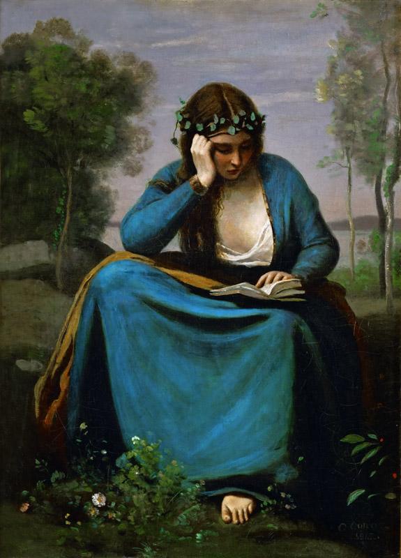Corot, Jean-Baptiste Camille -- Liseuse couronee des Fleurs or La Muse de Virgil