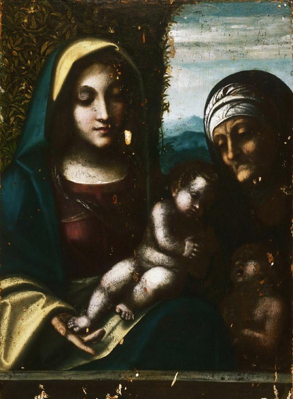 Correggio (Antonio di Pellegrino Allegri), Italian (active Parma), 1489-1534 -- Virgin and Child, with Saint Elizabeth and the Young Saint John the Baptist