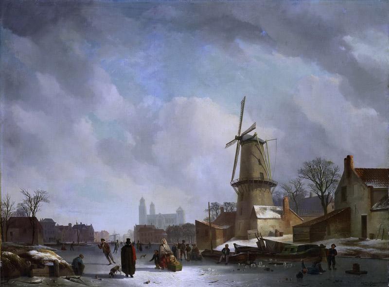 Couwenberg, Abraham Johannes -- Jsvermaak op een stadsgracht, 1830-1837
