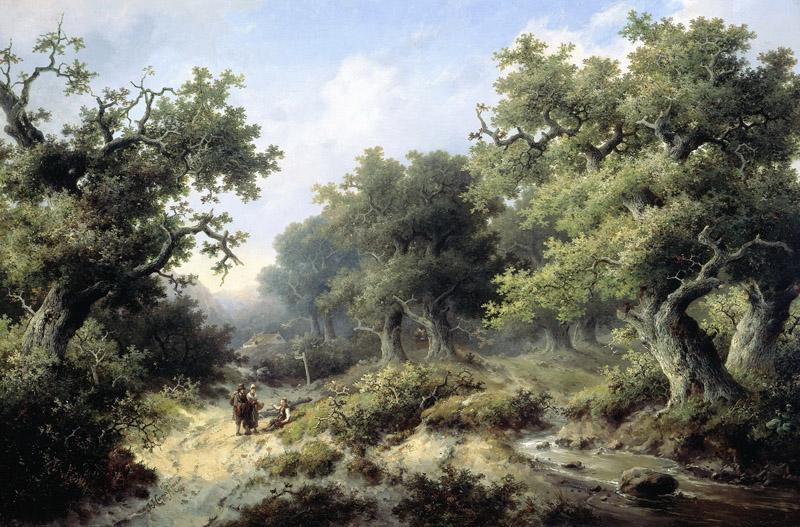 Cremer, Jacob -- Boslandschap met reizigers, 1849