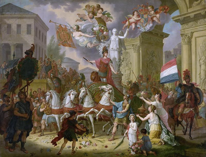 Cuylenburg, Cornelis van (II) -- Allegorie op de triomftocht van de prins van Oranje, de latere koning Willem II, als held van Waterloo, 1815