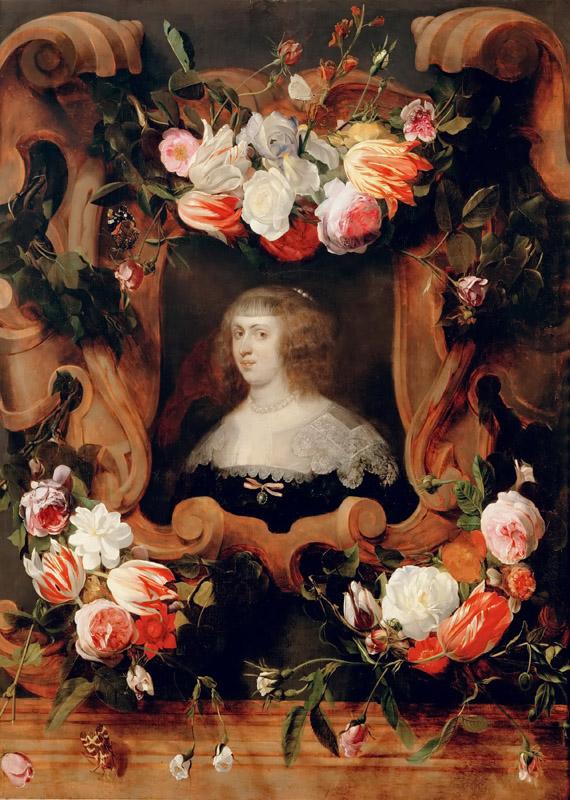 Daniel Seghers (1590-1661) -- Portrait of a Woman Surrounded by Flowers