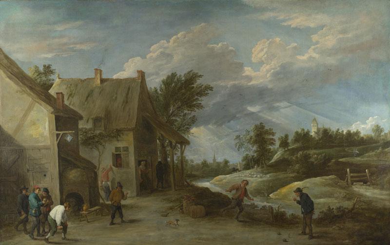 David Teniers the Younger - Peasants playing Bowls outside a Village Inn