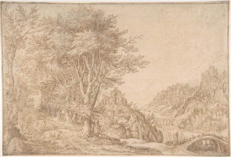 Denis van Alsloot--Wooded Landscape with a River, Castle, and Town Beyond