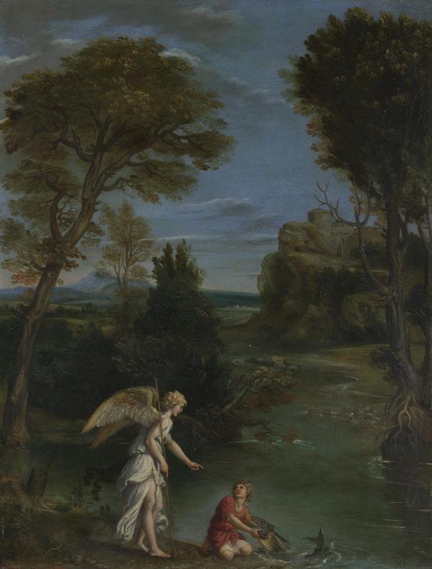 Domenichino - Landscape with Tobias laying hold of the Fish