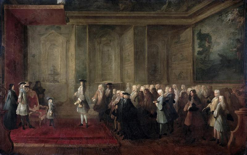 Dumesnil, Louis-Michel -- Ontvangst van Cornelis Hop als gezant der Staten Generaal aan het hof van Lodewijk XV, 24 juli 1719