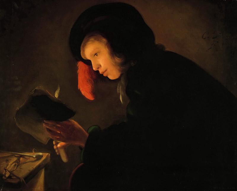 Dusart, Christiaen Jansz. -- Jonge man bij kaarslicht, 1645