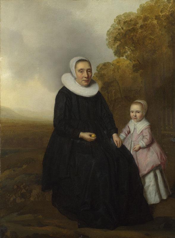Dutch - Portrait of a Seated Woman and a Girl in a Landscape