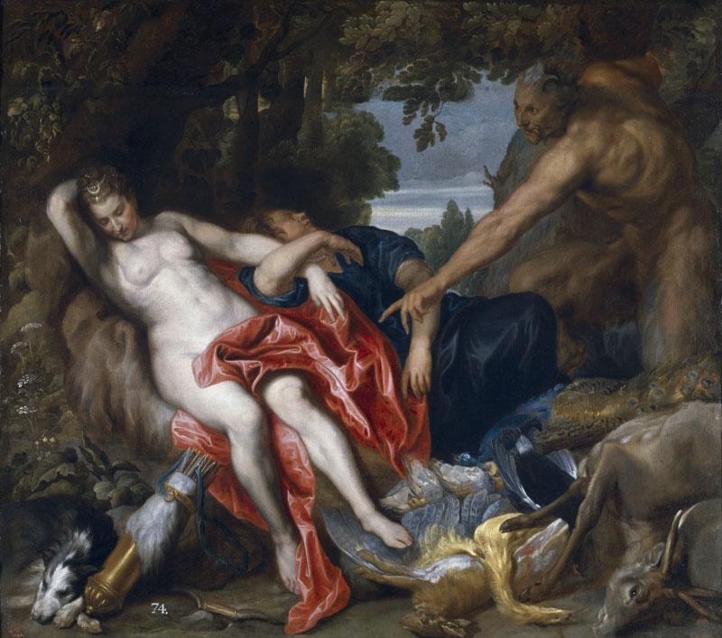 Dyck, Antonio van-Diana y una ninfa sorprendidas por un satiro-144 cm x 163 cm