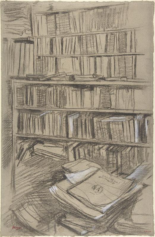 Edgar Degas--Bookshelves, Study for Edmond Duranty